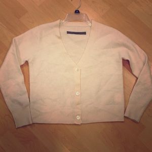 Enza Costa Cream V-Neck Button Front Cashmere Blend Cardigan